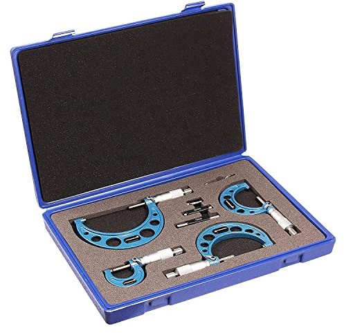 WONDERSUNM 4 Pcs Outside Micrometer Set, Professional Precision Machinist Tool Kit, 0-1/1-2/2-3/3-4 Measuring Range, 0.0001 Graduation, Professional Accuracy for Metalworking & Engineering