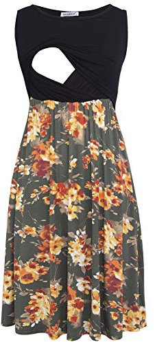 Smallshow Vestito Patchwork Premaman da Allattamento con Tasche Senza Maniche per Le Donne SVP089 Small