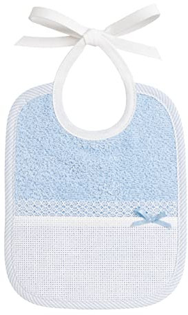 Filet - Lätzchen aus farbigem Frottee, Vollständig handgefertigt mit Aida-Tasche zum Besticken, Ideal für Neugeborene und Kleinkinder, 100% Made in Italy, Weiß und hellblau, Größe 18x21