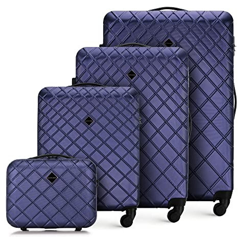 WITTCHEN Reisekoffer 4er Koffer-Set Rollkoffer Trolley Handgepäck Hartschale aus ABS mit 4 Spiner Rollen Zahlenschloss Teleskopgriff Classic line Dunkelblau