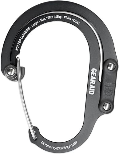 GEAR AID HEROCLIP Carabiner Clip and Hook (Large) for Camping, Backpack, Organization, and Garage, Stealth Black