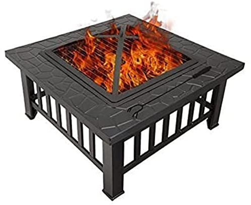 Marco Paul Grand Foyer 3 en 1 carré Noir avec Grille de Barbecue, Chauffage de Jardin, brasero brasero Exterieur