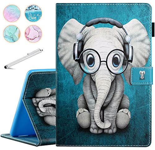 Fancity für Fire HD 10 Tablet (2021, 11. Generation) & Fire HD 10 Plus, Smart Schlaf/Wach Cover mit Stifthalter Kartensteckplatz Stoßfeste Hülle für Amazon Fire HD 10/10 Plus 2021, Musik Elefant