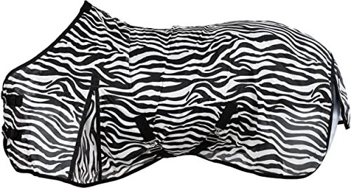 RL24 - Zebra Fliegendecke mit Kreuzgurt | reißfeste & feinmaschige Pferdedecke | Weidedecke zum Schutz vor Insekten | mit Schweifriemen & extra Langen Seiten | Outdoor-Pferdedecke | 165 cm