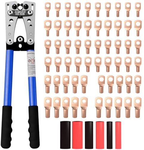 Sanuke Kit di strumenti di crimpatura per capicorda elettrica AWG 8-1/0 con 60 capicorda e tubi termorestringenti