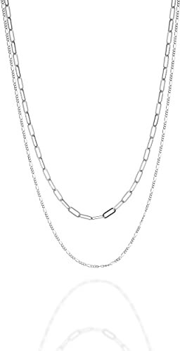 QUADRI - Mehrreihige Damenhalskette aus 925er Silber - 2.80 mm Büroklammer/Figarokette - 41 cm lang mit 5 cm Verlängerung - Zertifiziertes Made in Italy