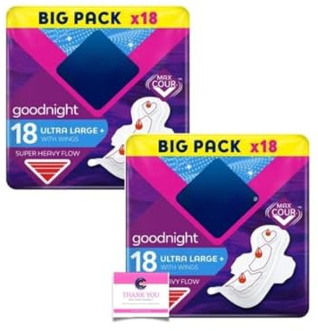 Bodyform Ultra Night Wing Duo, 18 Per Pack, for Super Heavy Flow - Case of 2