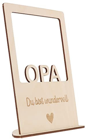 Spruchreif | Holzbilderrahmen mit Gravur „Opa- du bist wundervoll“ | Naturbilderrahmen als Geschenkidee für Opa & Großeltern | Perfekt für Vatertag