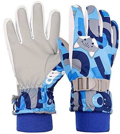 Vivi Idee Kinder Ski Handschuhe Winterhandschuhe Schneehandschuhe Wintersport Snowboard Skifahren Wasserdicht Winddicht für Junge mädchen 6-13 Jahre (Blau, S 4-6 Jahre alt)