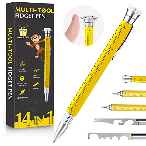 XAMAWA 14 in 1 Multitool Fidget Pen, Multi-Tool Pens with Screwdrivers, Ruler, screwdrivers, openers Tools Gadgets for Men Great for EDC Useful Cool Stuff Gadgets for Men Gifts for Dad Husband Him