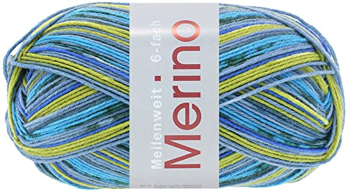 MEILENWEIT 6-fach 150g Merino Print 610 - hellblau/gelbgrün/blau/schwarz