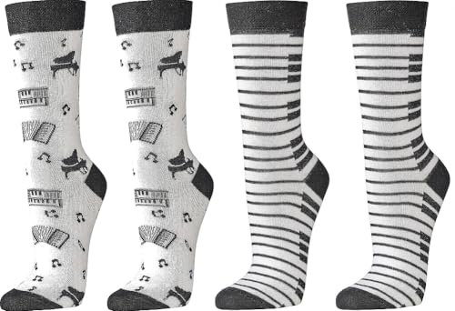 WOWERAT Witzige Socken „Piano“ als Geschenkidee oder zum Selbertragen 2er-Bündel (Gr.36-41, 6209.72 „Piano“)