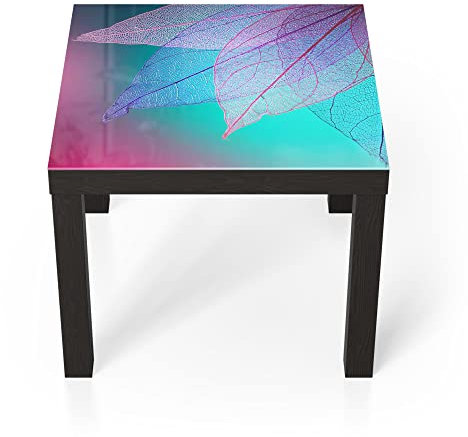 DEQORI Glastisch | schwarz klein 55x55 cm | Motiv Transparenter Blattfächer | ausgefallener Beistelltisch aus Glas | Hochglanz Couchtisch fürs Wohnzimmer | moderner Couch Tisch mit Design