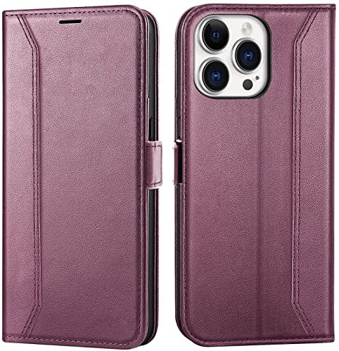 Verco Handyhülle für iPhone 13 Pro Max, Premium Klapphülle Handy Flip Case für Apple iPhone 13 Pro Max Hülle Book Case Tasche, Brombeere