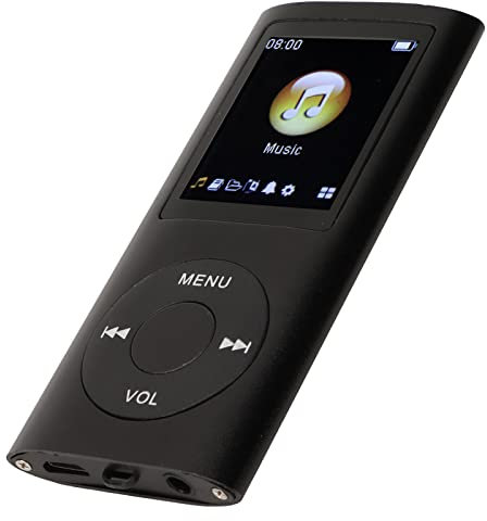 MP3 Player, 64GB MP3 Musikplayer mit 1,8 Zoll LCD-Bildschirm, Tragbarer Digitaler Musikplayer mit Diktiergerät, FM Radio, Video, E-Book, Fotobetrachter, High-Fidelity-Klangqualität (Schwarz)