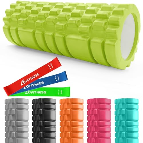 Foam Roller Green with 3 Resistance Level Bands - Lightweight High Density | Relief from Muscle Pain, Fatigue, Improves Tissue Recovery, Leg Roller, Sports Massager, Therapy for Gym, Yoga, Pilates