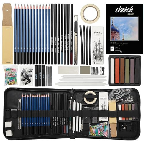 YUTUY Lapices de Dibujo Artístico,Set Dibujo Profesional del Artista,Incluye Lapices Grafito, Carboncillos, Herramientas de Dibujo etc, para Artista Principiante Estudiante Niños y Adultos(160 PCS)