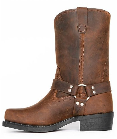 DJFOG Stivali da moto da uomo con punta quadrata, stivali da uomo con stivaletti con punta quadrata e cerniera laterale,Marrone,41