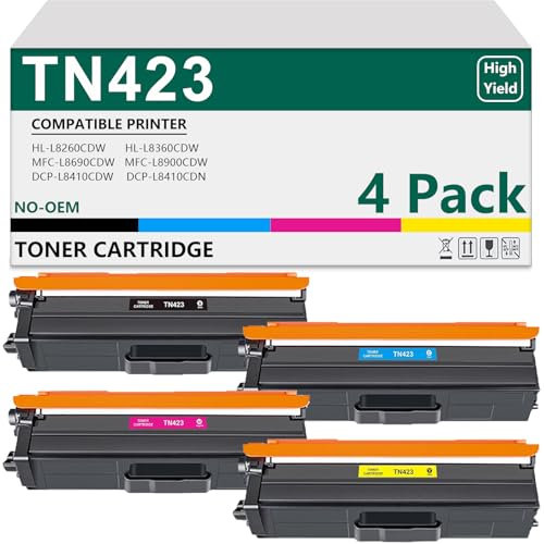 TN-423 Kompatibel für Brother TN-423 TN 421 Toner für MFC-L8690CDW HL-L8260CDW MFC-L8900CDW HL-L8360CDW DCP-L8410CDW ( Schwarz Cyan Magenta Gelb, 4er-Pack)