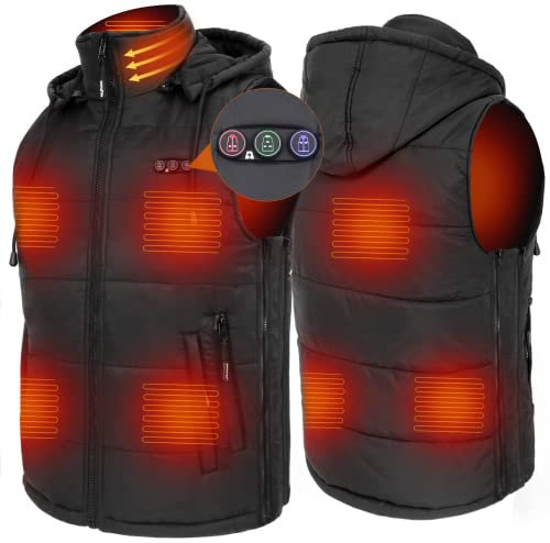 DUKUSEEK Heated Vest for Mens Womens, Size Adjustable Electric Warm Heated Gilet with Hood for Outdoor Camping Hunting Hiking Golf