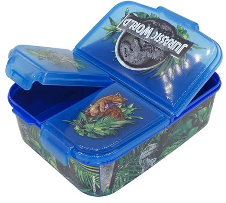 variouss Fiambrera Escolar de 3 Compartimentos, Tapex Sandwichera infantil para almuerzo con licencia oficial (Dinosaurio world)