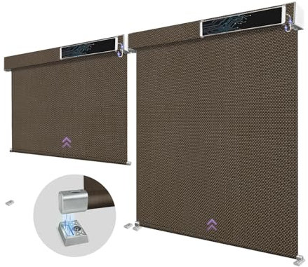 Graywind Customized Smart Outdoor Blinds Compatible Alexa Google, Waterproof Motorised Outdoor Shades with Remote, Exterior Window Solar Powered Outside Electric Blinds for Patio, 3% Chocolate