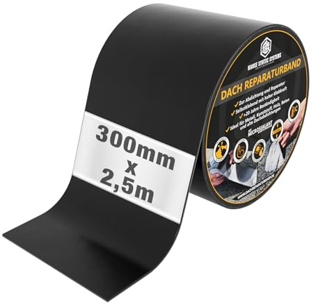 HSS Dach Reparaturband selbstklebend mit MicroSealant Klebstoff – für Dach & Abdichtungen – wasserdichtes Klebeband – Schwarz – 300 mm x 2,5 m