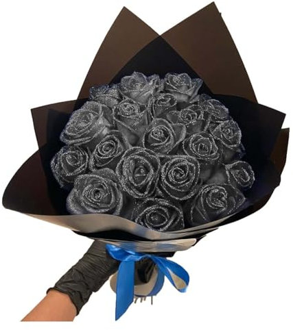 Niblido Glitter Rose Bouquet Red Artificial Rose Flowers Bouquet Everlasting Shiny Fake Roses Bouquet Love Gifts for Valentine's Day Gift, Anniversary, Engagement (Silver, 24PC)