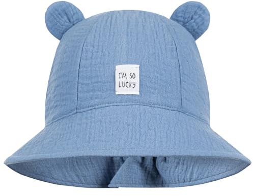 Smarilla Sommerhut Sommermütze Kinderhut Fischerhut Junge Mädchen Babymütze Musselin, Größe: 42-44, Farbe: Blau