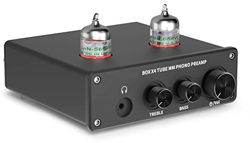 STMKB Preamplificatore Fono, Preamplificatore Fonografo Giradischi con Amplificatore Valvolare da 5654 W HiFi Box X4, Dotato di Controllo del Volume E Controllo Bassi/acuti