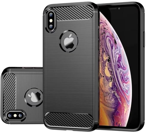 Gufuwo Case for iPhone Xs Case, iPhone X Case, Slim Thin Carbon Fiber Phone Case TPU Soft Back Cases Anti-Scratch Shockproof Protective Cover for Apple iPhone Xs/X Black