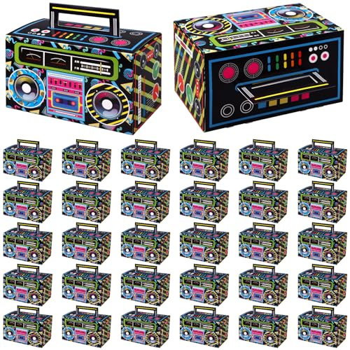 Ujuuu 32 Stück 80er 90er Jahre Neuheit Boom Favor Boxen 1980er Party Favor Treat Boxes Boombox Prop Radio Dekorationen Tisch Mittelstücke Süßigkeiten Goodies Box für Retro 80er Jahre Thema Hip Hop
