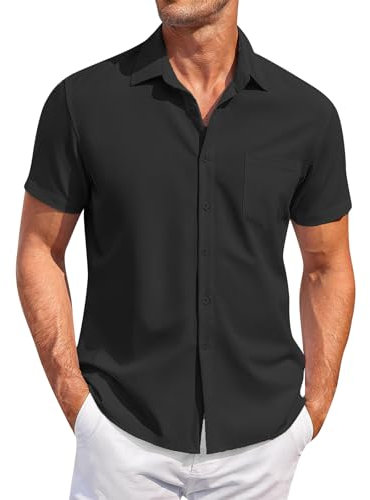 Générique Chemise Hawaïenne Homme Manches Courtes en Lin - Blanche, Noir - Été - XL
