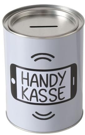 Spardose Sparschwein Schriftzug Handykasse - Deckel abnehmbar - Wiederverwendbar Metall Sparbüchse Geldgeschenk Geschenkidee Geldspardose Metallspardose 10 x 13,5 cm