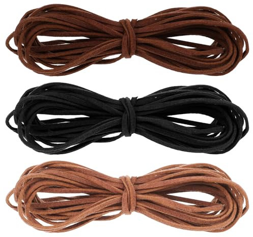 3 Pack Leather Cord Straps for Crafts - Faux Leather Lace in 3 Colors - 3 mm x 11 Yd for Jewelry Making, Necklace, Bracelet, Art Beading