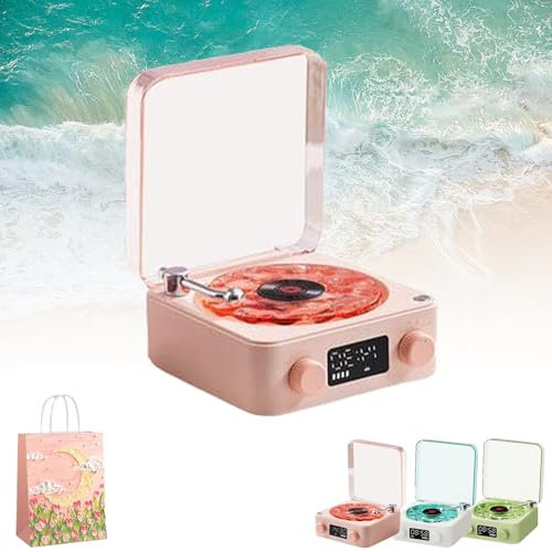 Retro-style Wireless waves vinyl Bluetooth Speaker, aquavinyl speaker, the waves vinyl player, 2024 New Portable Vintage Vinyl Speaker with Adjustable Light and Time (Pink)