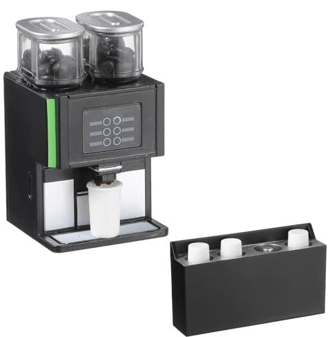 AOZUO 9 teiliges Puppenhaus Miniatur Kaffeemaschinen Set, 1:12 Mini Kaffeemaschine Kaffeetassenhalter aus Kunststoff Tassendeckel Kaffeeaufkleber Kaffeebohnen Puppenhaus Dekor für Puppenhaus