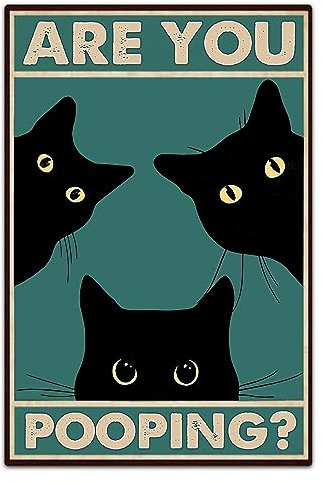 JIMOWANG Black Cat Are You Pooping Funny Vintage Metal Signs for Cafes Bars Pubs Shop Wall Decorative Funny Retro Signs 8x12 Inch