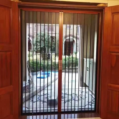 Puerta Plegable Acordeon Puerta Corrediza Tipo Acordeón con Marco de Malla Metálica Gruesa, Puerta Plegable de Malla Transpirable para Entrada de Garaje, Puerta Divisoria con Cierre Magnético Personal