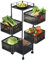 6 Tier Rotating Vegetable and Fruit Storage Rack on Wheels, Detachable Kitchen Trolley Cart for Living Room/Bedroom/Household Corner Organisation, Black