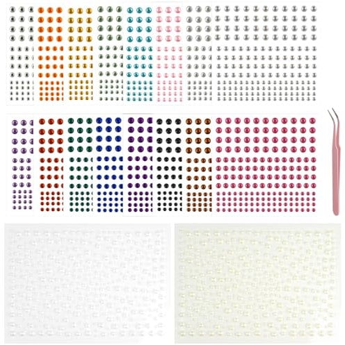 rietegio Glitzersteine Selbstklebend 3402 Stück (18 Blätter) Strasssteine 3/4/5/6 mm Multicolor Glitzersteine zum Basteln für Make-Up DIY Nägel Haare Gesicht und Augen Ornamente zum Aufkleben