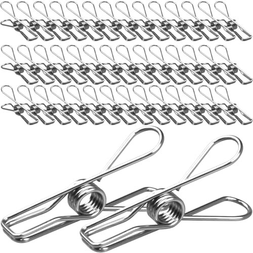 rietegio 70Pack Metal Clothes Pegs Large Washing Line Pegs Stainless Steel Clothes Pegs 5.4cm Strong Pegs for Washing Line Clothes Snack Bags Towels Picture Paper Kitchen Office