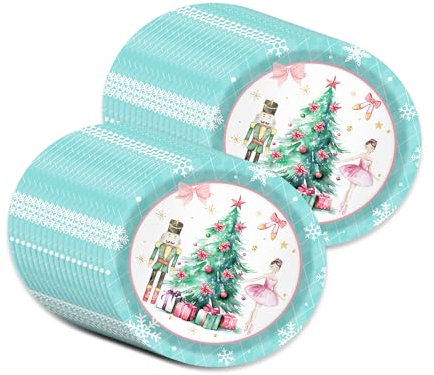 OXYLIPO 7 Green Nutcracker Plaid Paper Plates Green Nutcracker Plaid Disposable Dinner Paper Plates Set Christmas Theme Paper Plates （24PCS）