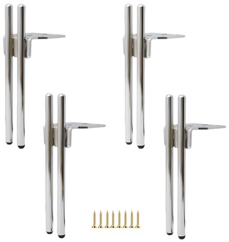 KMERCE Design Möbelfüße Metall, 4pcs Schrankfüsse, Kommodenfüße, Sofa füße, Füße für möbel,Tischbeine für Couch, TV-Schrank, Bettfuß,Mit Schrauben+Anti-Rutsch Stummschaltbasis (Silber, 15CM)