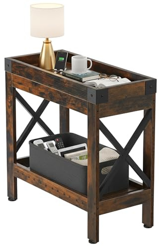 ZEXVIDA Narrow Side Table, End Table,Sofa Side Table, End Table Nightstand for Bedroom, Living Room, Small Spaces (Rustic Brown)