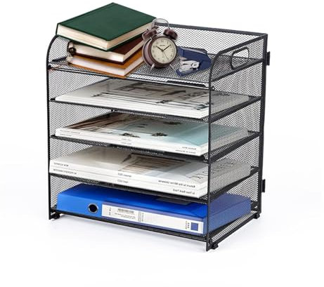 Mesh Letter Tray Organizer with Handle & Screwdriver, 5-Layer Letter Paper Organizer, File Folder Organizer, Desk Tray Organizer, Paper File Holder, Desktop Filing System, for Home Office & School