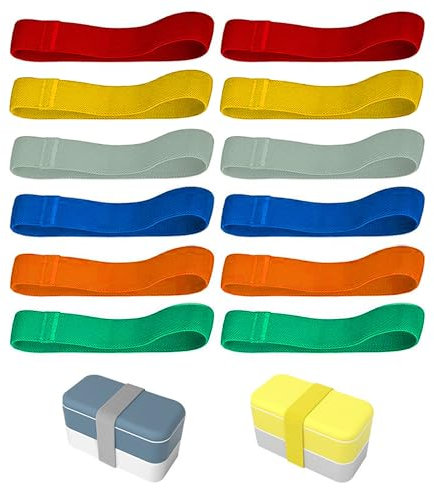 LONGHAO 12 pcs Bento Box Gurt Gummiband Brotdose Lunchboxen Gummiband Tragbare Bento Box Strap Elastische Bänder Für Bento-Box Bento Box Band,6 Farben,für Schule Büro Camping Outdoor Picknick (#1)
