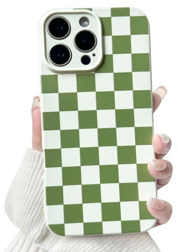 NITITOP Compatible with iPhone 16 Pro Max Case Cute Aesthetic Checkerboard Checkered Pattern for Women Girl Trendy Slim Fit TPU Silicone Shockproof Full Camera Protection Cover - Green