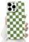 NITITOP Compatible with iPhone 16 Pro Max Case Cute Aesthetic Checkerboard Checkered Pattern for Women Girl Trendy Slim Fit TPU Silicone Shockproof Full Camera Protection Cover - Green