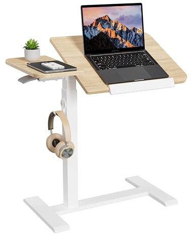 ETHU Laptoptisch Höhenverstellbarer, Multifunktionale Beistelltisch mit Neigbarer Arbeitsplatte und Eingelassenen Rollen, Mobiler Betttisch Ergonomischer Stehpult für Büro und Zuhause (Eiche)